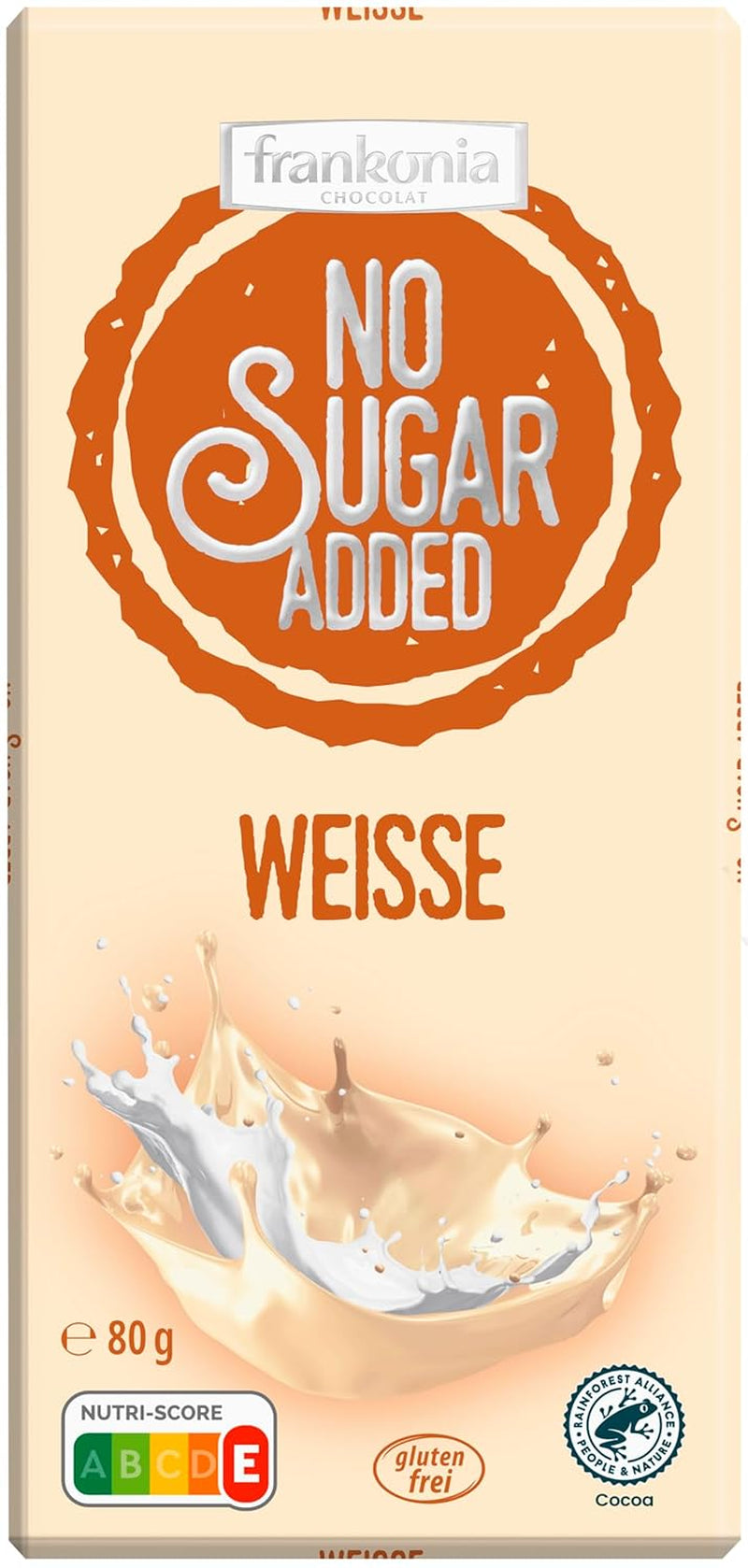 frankonia CIOCCOLATO SENZA ZUCCHERI AGGIUNTI Cioccolato bianco senza glutine, 80 g