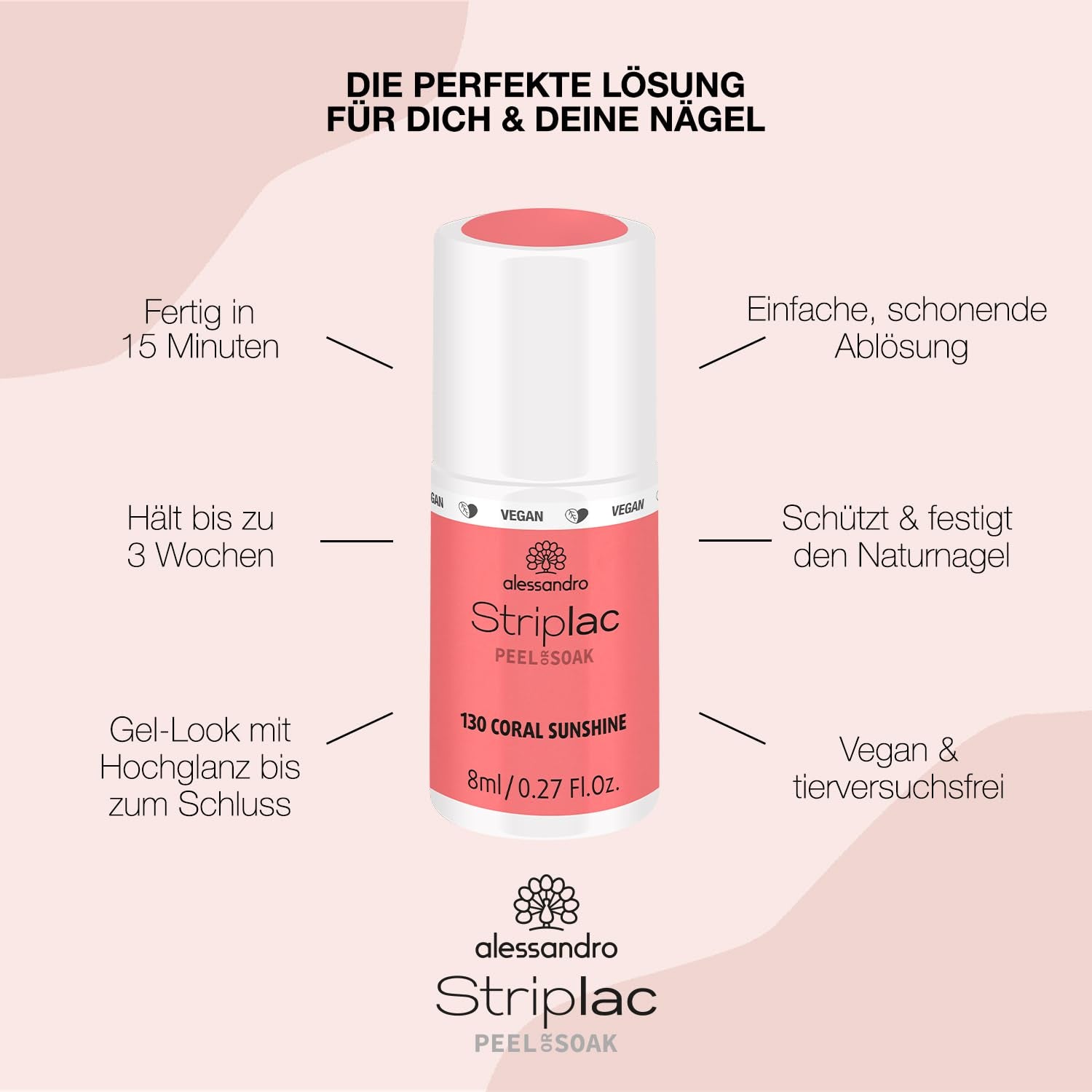 Smalto UV alessandro Striplac Coral Sunshine – Delicato e a lunga tenuta – Facile rimozione grazie alla tecnologia di rimozione – Vegan e cruelty-free – 8 ml