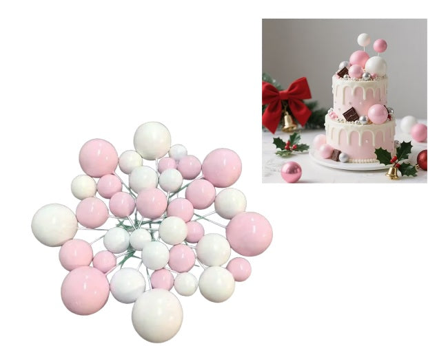 Set di 27 palline di plastica per decorare torte - Rosa-Bianco