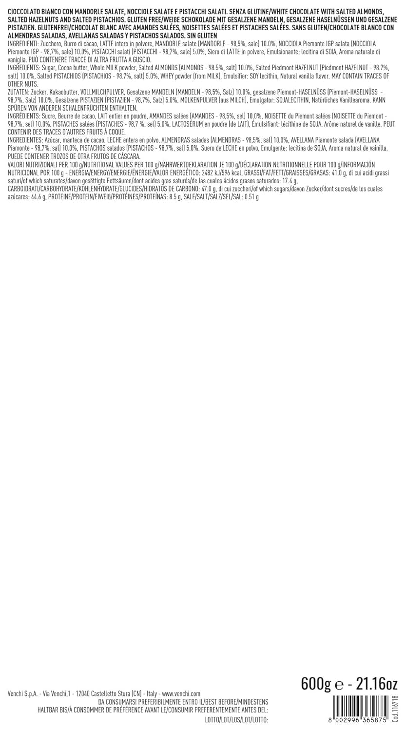 Venchi - Maxi Tavoletta Cioccolato Bianco, Salato, 600g, Senza Glutine, Senza Coloranti e Senza Conservanti