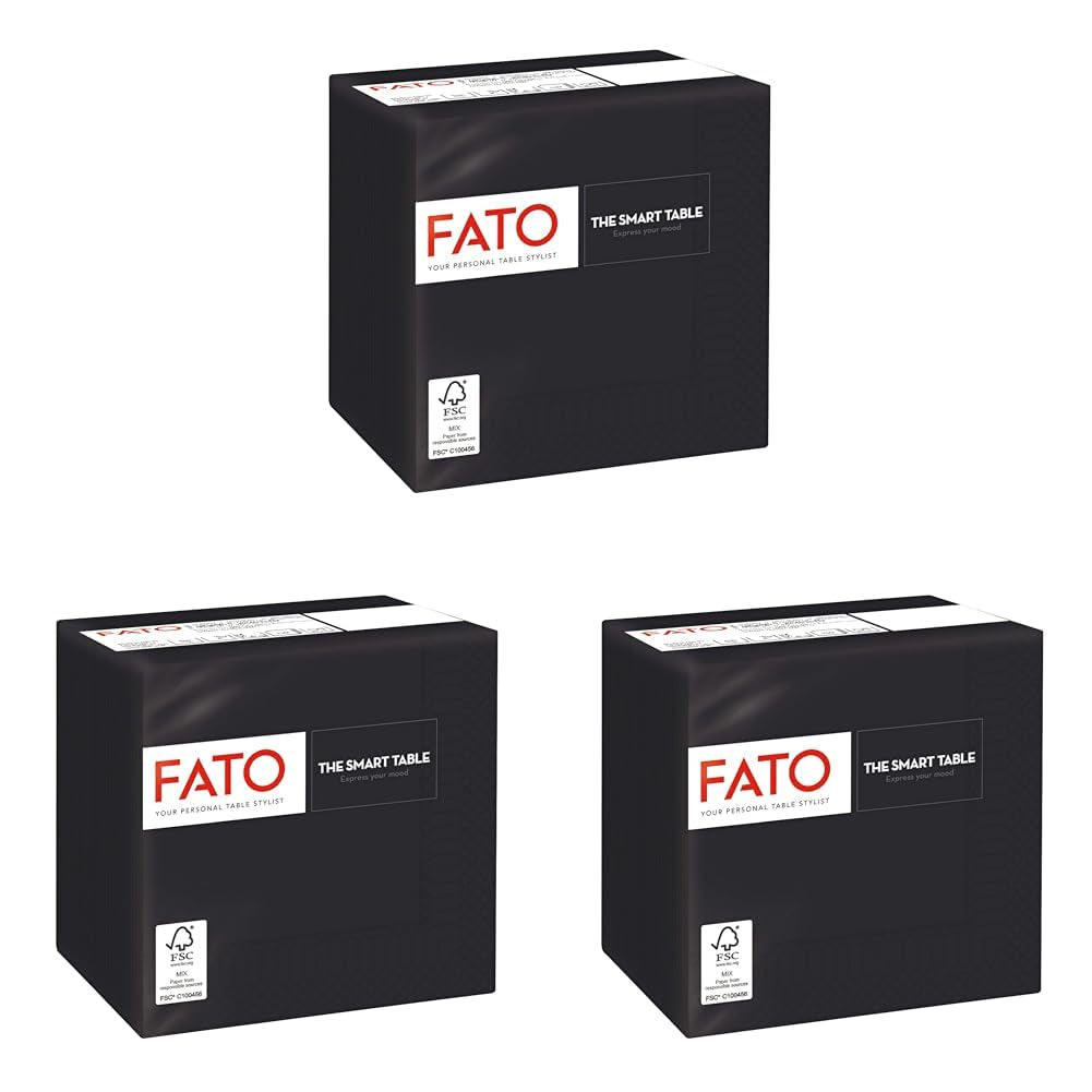 - Șervețele de hârtie de unică folosință, ideale pentru aperitive și cocktailuri, pachet de 100 șervețele, dimensiune 24X24, pliate 4 ori, 2 straturi, culoare neagră, hârtie din celuloză pură 100%, certificată Fsc