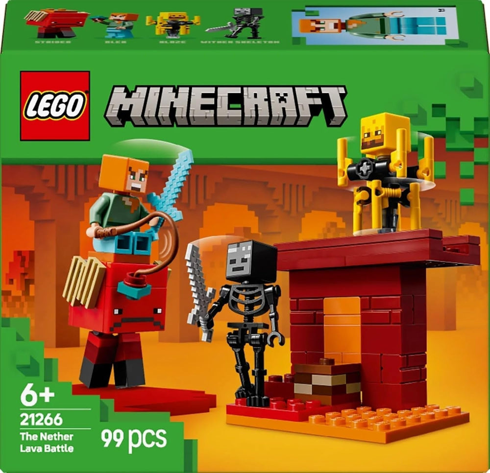 LEGO Minecraft Duello di lava nelle profondità, Giocattolo per fan dei videogiochi, Fortezza con minifigure tra cui Alex, Scheletro Wither, Lohe e Strider, Regalo per ragazze e ragazzi di 6 anni 21266 Set da costruzione Beuche den LEGO-Store