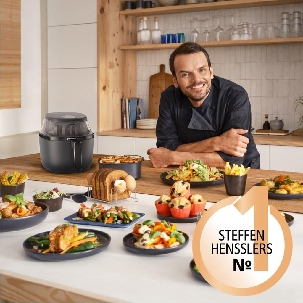 Philips Airfryer 3000 Series 6.2L, Fereastră de gătit, 16 funcții de gătit în 1, Tehnologie Rapidair plus, Eliminarea grăsimilor, Aplicație de rețete Homeid Electrocasnice Naty Shop