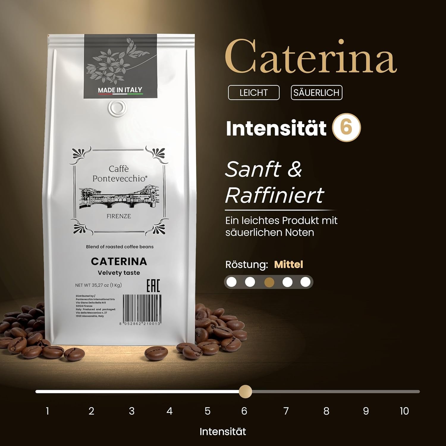 Kaffeebohnen 1kg – Ganze Kaffeebohnen Arabica Robusta – Coffee Beans mit Frucht- und Blütenaromen – Weich und Ausgewogen – Für Espresso Moka Vollautomat – CAFFÈ PONTEVECCHIO FIRENZE
