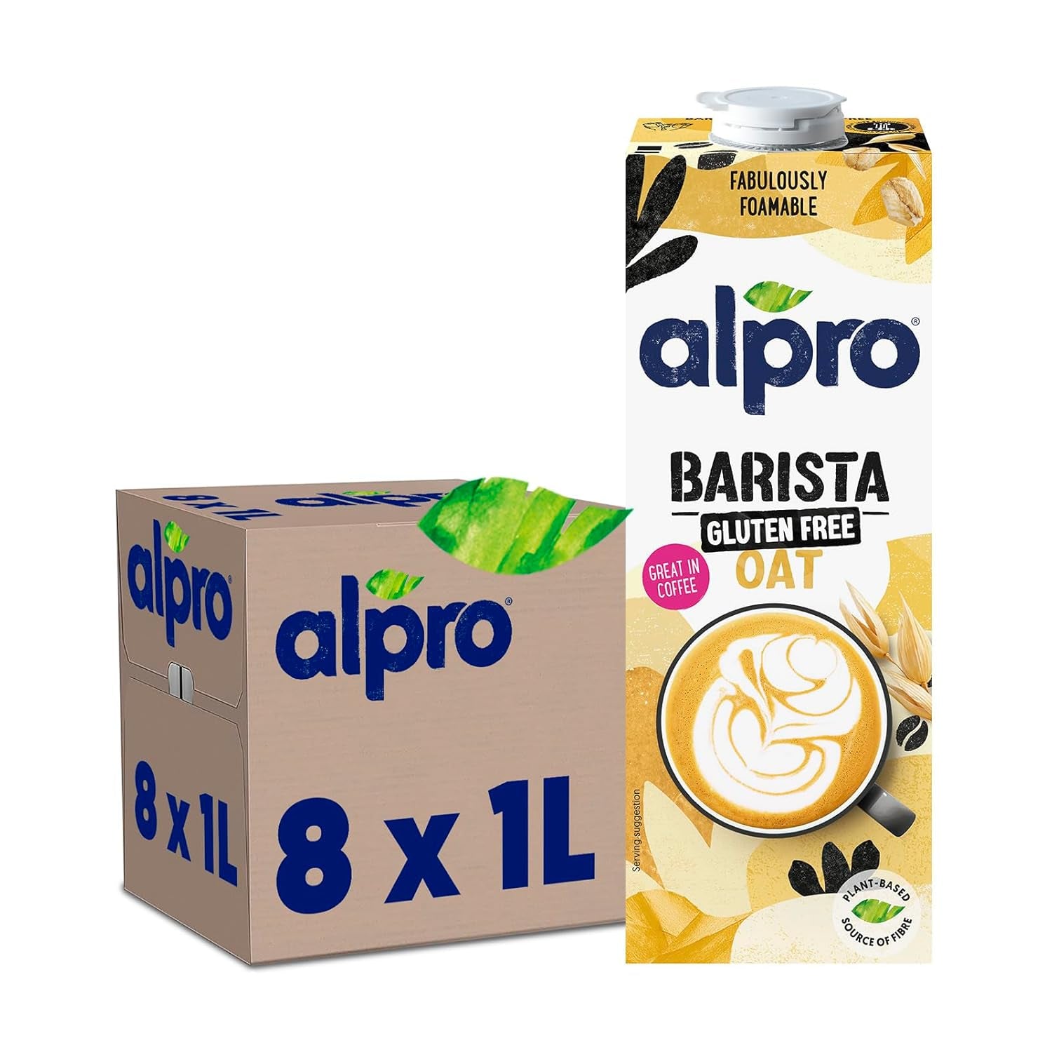Alpro Barista Haferdrink – Zum Aufschäumen – Vegan und milchfrei – Von Natur aus lactosefrei – Rich an Ballaststoffen, Calcium und Vitaminen – 8 x 1 L – Haltbar