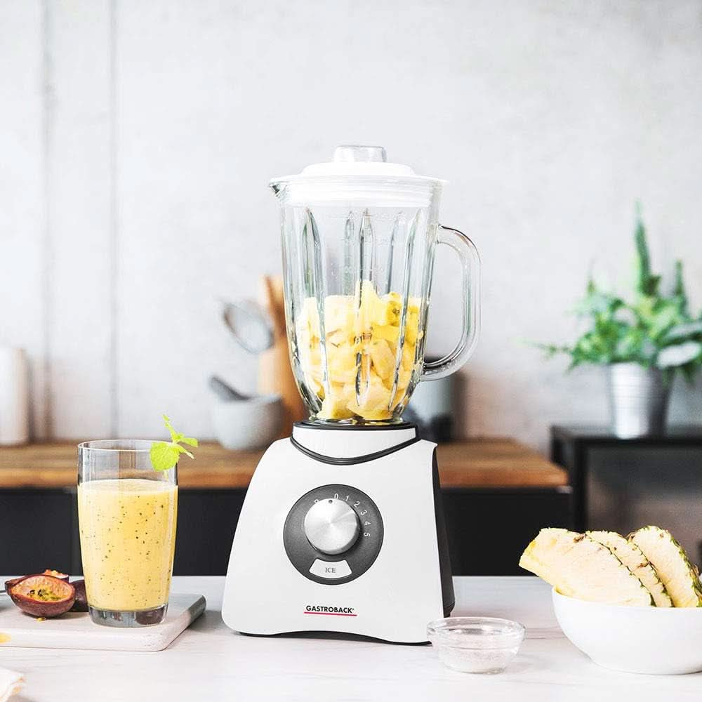 Gastroback 40898 Vital Basic, con funzione Ice-Crush integrierter, Leistungsstarker 600 Watt Motor Mixer, Kunststoff, 1,5 Litri, Bianco Kitchen Naty Shop