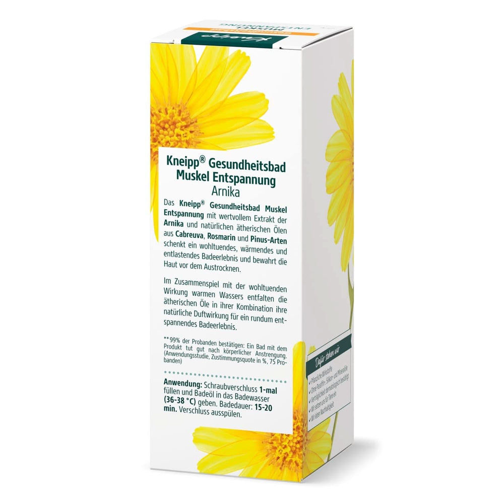 Bagno Kneipp, Rilassamento muscolare, Olio da bagno con estratto di arnica e oli essenziali delle specie Cabreuva, Rosmarino e Pinus, rivitalizza e cura dopo lo sforzo fisico, 100 ml Naty Shop