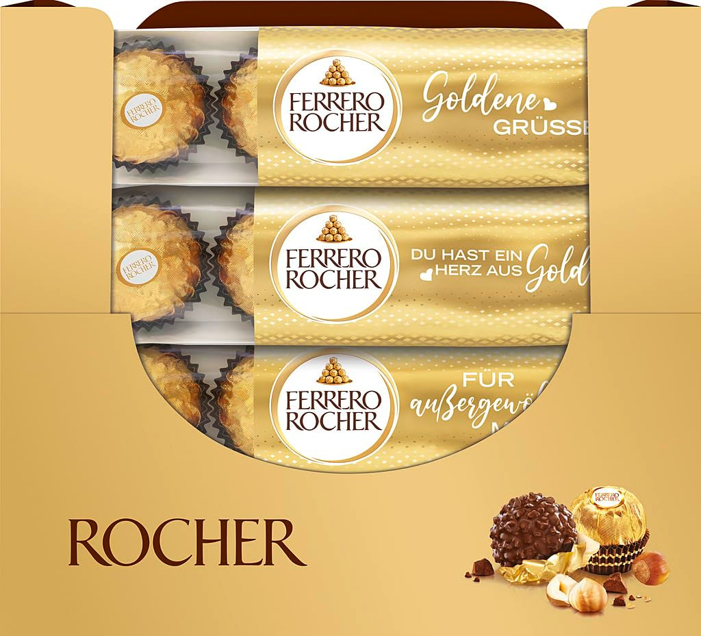 Ferrero Rocher - Specialità Praline alla Nocciola Croccanti e Cremose - Regalo di San Valentino per Lui e per Lei - 16 Confezioni da 4 Praline Individuali
