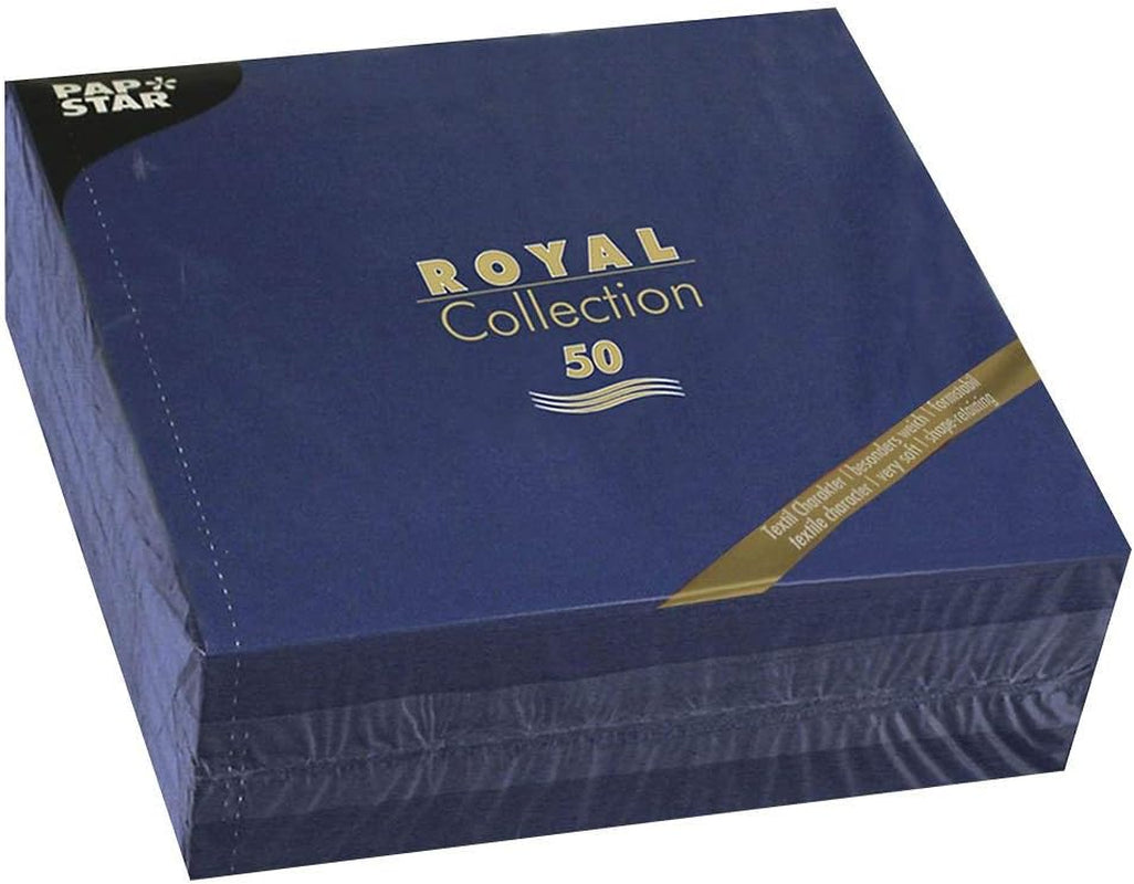 Suporturi de lumânări Papstar albastre (50 bucăți) Ø 2,2 X 25 Cm, albastru închis, fără funingine & șervețele/șervețele de hârtie albastru închis "Royal Collection" 40 X 40 Cm, 1/4-fold, 1 X 50-pack