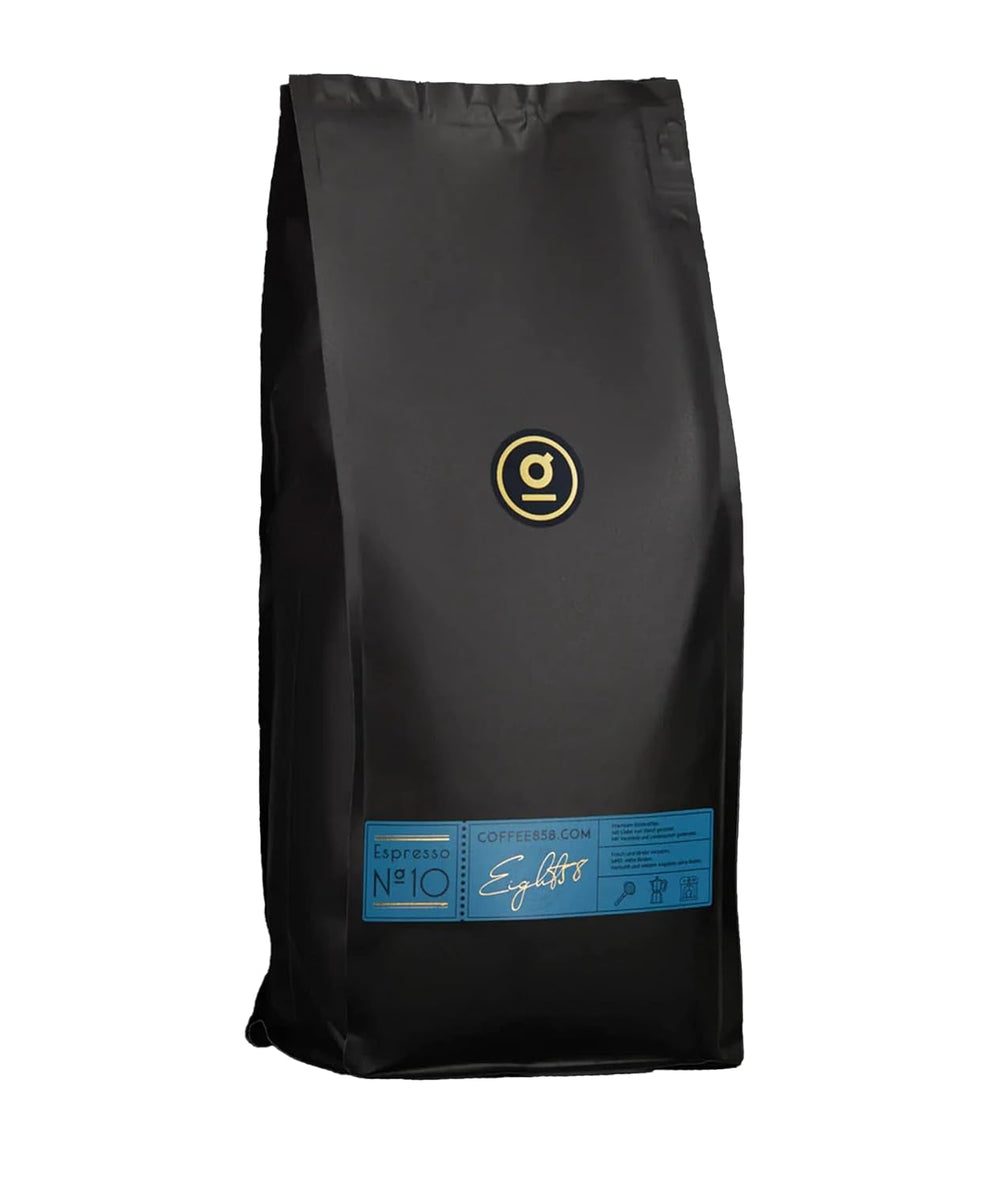 Espresso N°10 de la Coffee858 - Amestec de espresso puternic și picant, format din 70% boabe Arabica din Brazilia și 30% Robusta (1000g)