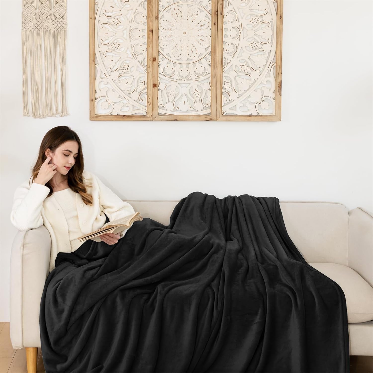 Good Nite Cosy Pătură Pătură pufoasă Pătură de pat Pătură de canapea XL Pătură de locuit Pătură din fleece 150X200Cm Negru Soft Warm Pături Pătură pufoasă Paturi si Cuverturi Good Nite