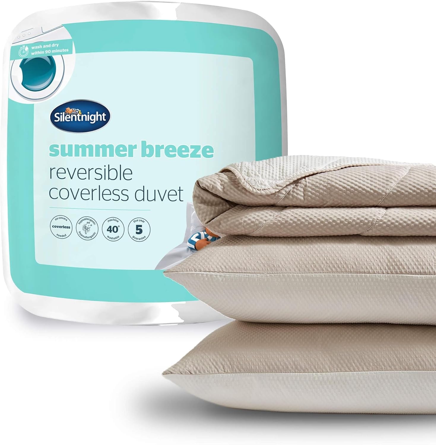 Silentnight Summer Breeze Piumino per Letto Singolo, 2,5 Tog, Piumino Estivo Leggero, Ideale per Notti Calde e Camere da Letto Calde, Ipoallergenico e Lavabile in Lavatrice, Letto Singolo, 200 X 135 cm Naty Shop Trapunte e Trapunte Senza Fodera, Letto Matrimoniale Crema/Tortora