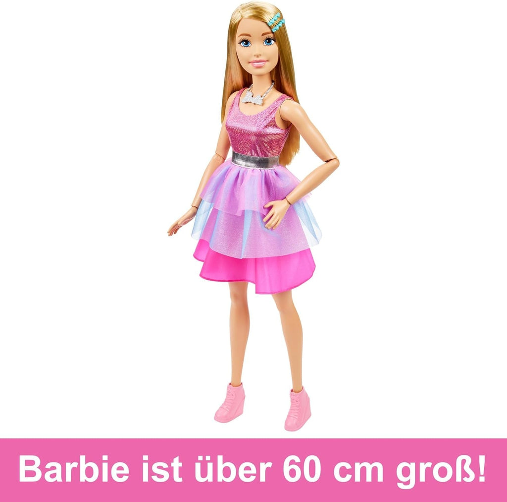 Păpușă Barbie Extra Large (71 cm) - rochie roz, păr blond cu baretă și colier, cadou pentru copii 3+, HJY02 Papusi Naty Shop