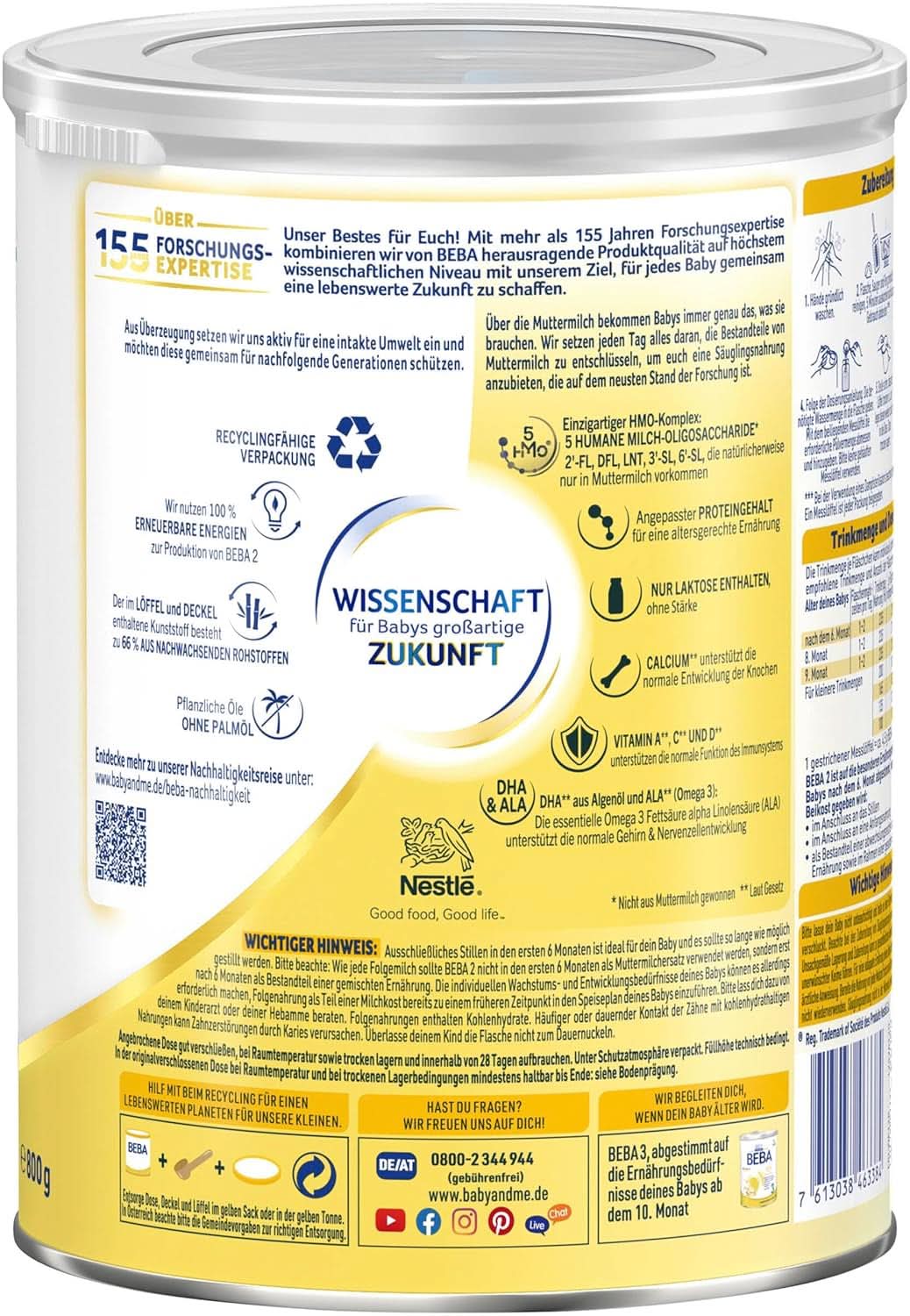 Nestlé BEBA 2 Latte di proseguimento in polvere dopo 6 mesi, con complesso 5 HMO, solo lattosio, senza olio di palma, confezione da 3 (3 X 800G) Mamma e Bambino Naty Shop