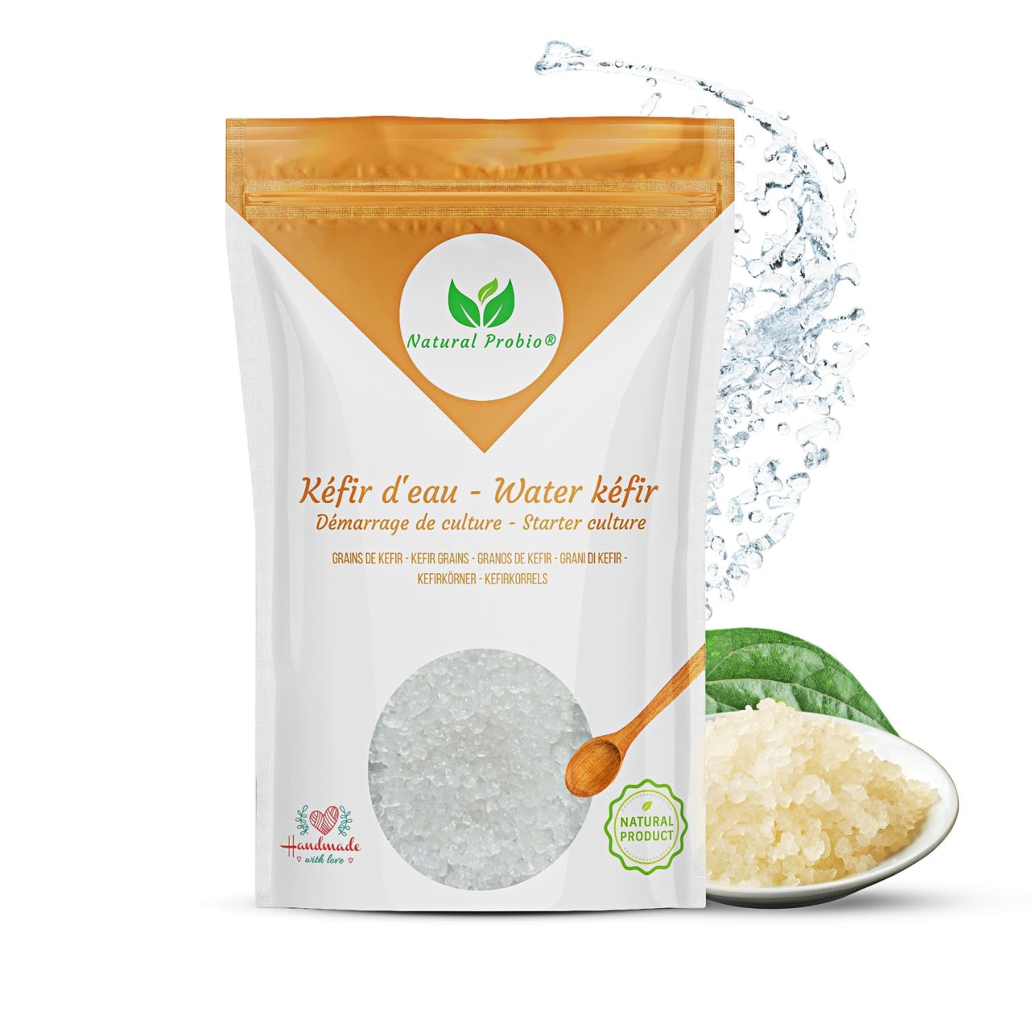 Natural Probio® Wasserkefir, Kefirpilz, Japankristalle, Kefirknollen, Starter Set + Anleitung, Rezept, Tipps, E-Book & Rezeptbibliothek + Kundenservice auf Lebenszeit (10g disidratato/60g reidratato)