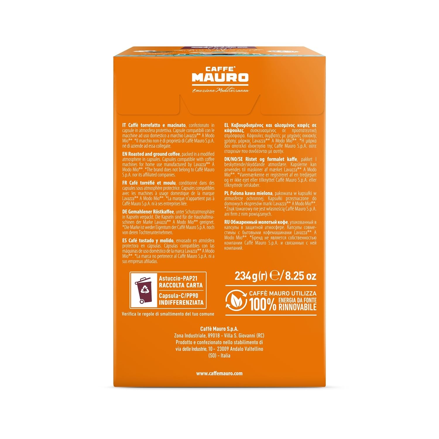 Caffè Mauro Torrefazione Kaffeekapseln Espresso Avvolgente, Intensität 8/10-144 Kapseln Kompatibel mit Kaffeemaschinen der Marke Lavazza* A Modo Mio*, 144 Stück, Hergestellt in Italien