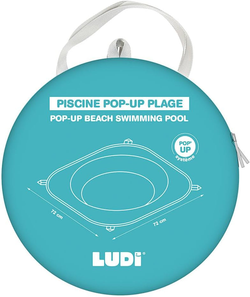 LUDI - Piscina pieghevole - Per la spiaggia - Piscina portatile per bambini - Borsa per il trasporto e clip di fissaggio - Facile da installare e riporre - A partire da 10 mesi, Turchese