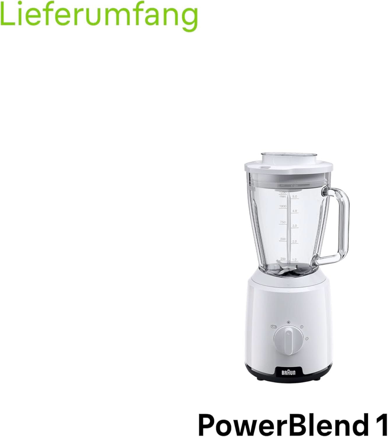 Braun Powerblend 1 JB1050WH - Robot da cucina con miscela di vetro da 1,5 L, Küchenhelfer Zum Zerkleinern, Pürieren & Mixen, Ice-Crush-Funktion, 2 Geschwindigkeiten, 600 Watt, Weiß Kitchen Naty Shop