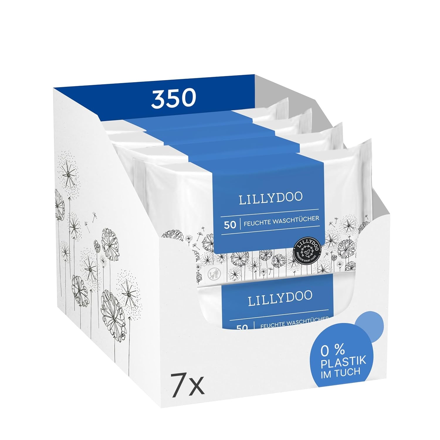 LILLYDOO Salviette umidificate 50 conteggi Salviette extra large al 100% senza plastica, senza profumo