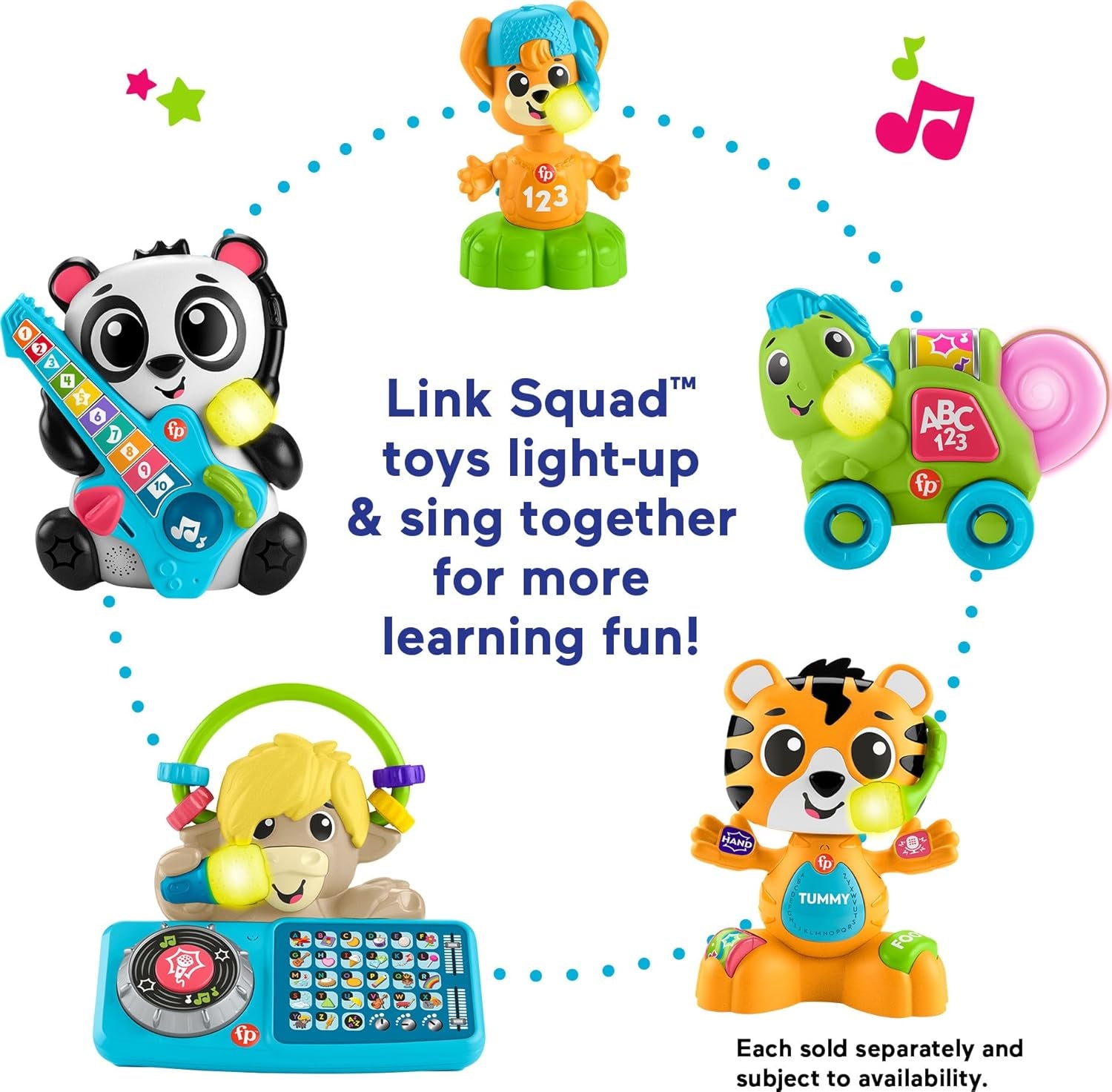 Jucării Fisher-Price Sync Squad Panda, numere pentru bebeluși și copii mici cu muzică și lumini interactive, de la 9 luni, versiune franceză, HYK95 Jucarii Bebe Naty Shop