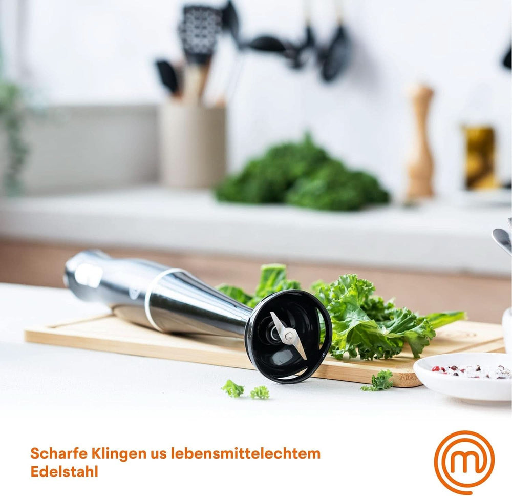 Masterchef Stabmixer, Pürierstab Mit Spritzschutz, Zauberstab Küchengerät, Elektrische Mixstab Hand Blender Mit 2 Geschwindigkeiten, Eintauchfunktion, Spülmaschinenfeste Komponenten, 200W, Schwarz Kitchen Naty Shop