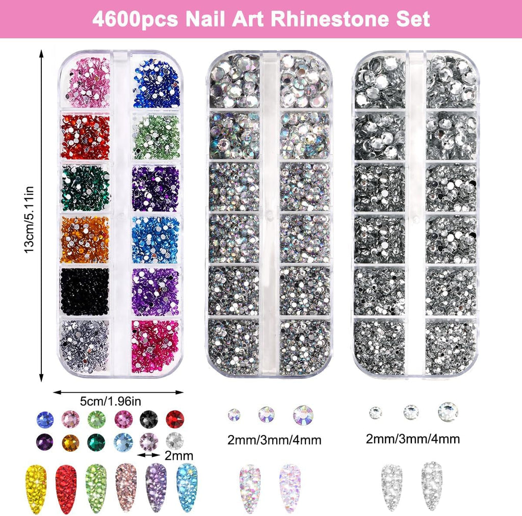 4600 Stück Strasssteine Für Nägel, Nagel Glitzersteine 3 Verschiedene Stil Flache Nail Gems Nägel Steine Klein Nagel Steinchen Mit Pinzette Und Strass Picker Dotting Pen Für Nägel/Kleidung/Handwerk