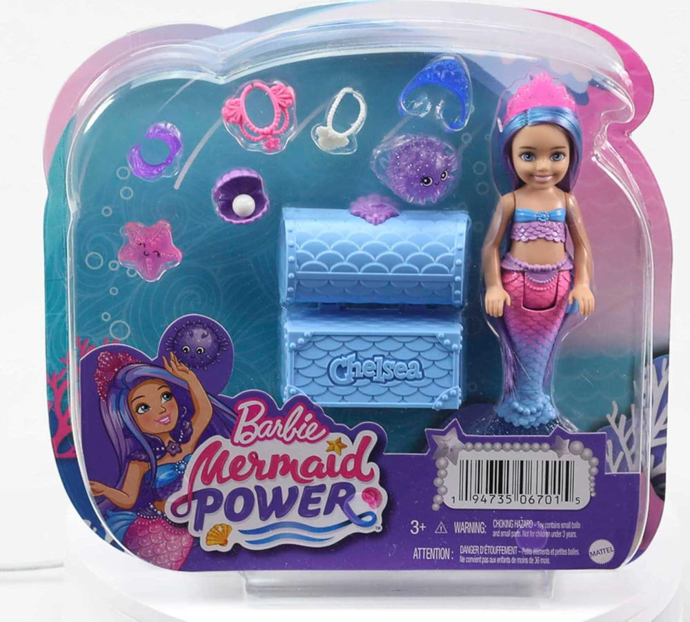 Barbie Sirena Potenza Chelsea Bambola Sirena Bambola Chelsea con Capelli Blu Viola Corona Coda di Sirena Accessorio Regalo per 3 Anni Hhg57 Naty Shop Bambole
