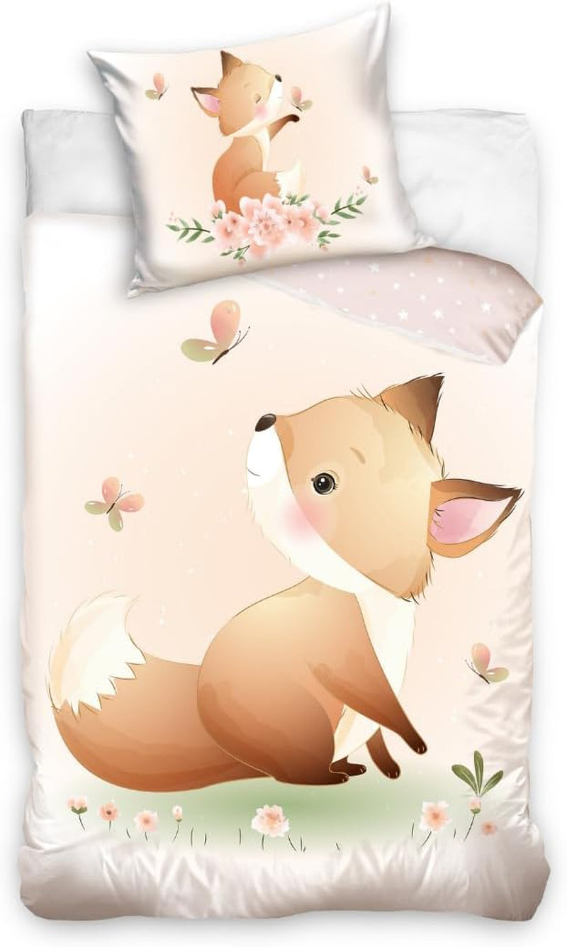 Set biancheria da letto per bambini, animali, 100% cotone con cerniera Biancheria da letto - bambini Naty Shop Fox