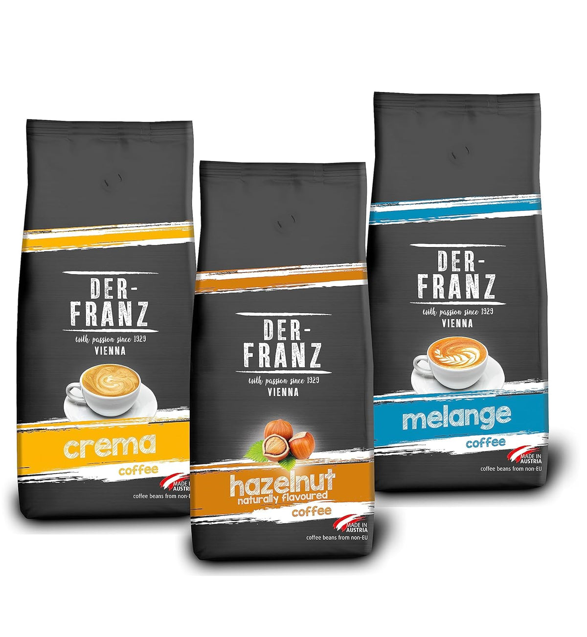 Pachet de cafea Der-Franz TOP 3 - Crema, Melange, Alune, Boabele întregi, 3 x 1000g