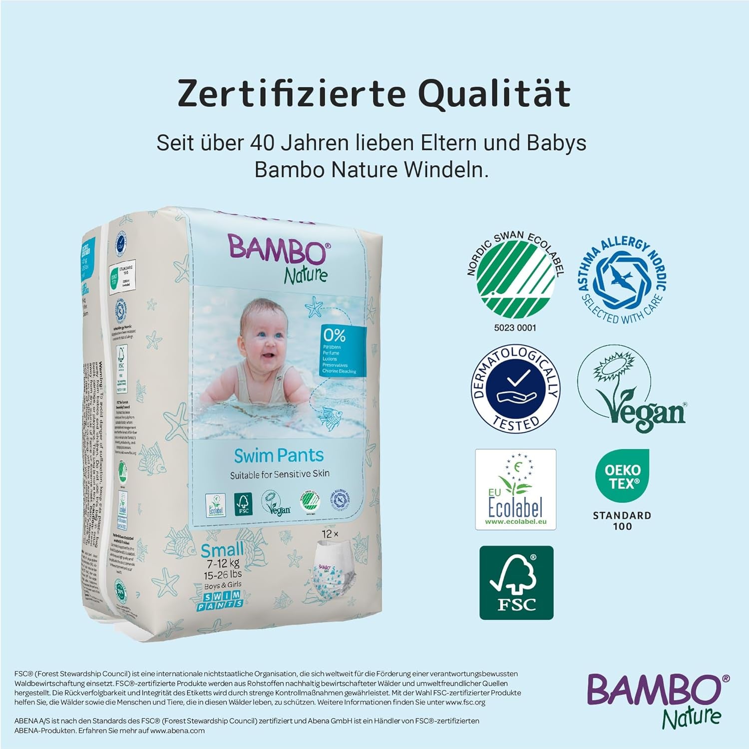 Pannolini da nuoto per bambini Bambo Nature, taglia S (7-12 kg), 12 pannolini | Pannolini da bagno usa e getta Secure Fit | Comfort impermeabile durante i giochi in acqua