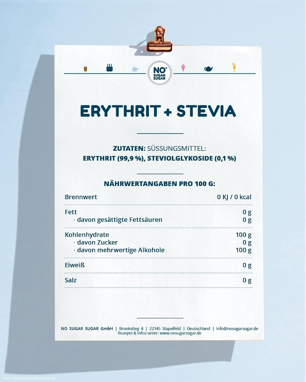 NO SUGAR SUGAR 400 G Erythrit + Stevia Vegan, 100% Zucker- & Kalorienfreier Zuckerersatz, Zahnfreundlich 1:1 Süße Gegenüber Zucker, Gesunde Alternative Ohne Eigengeschmack Zum Kochen, Backen, Süßen Dolcificanti Naty Shop