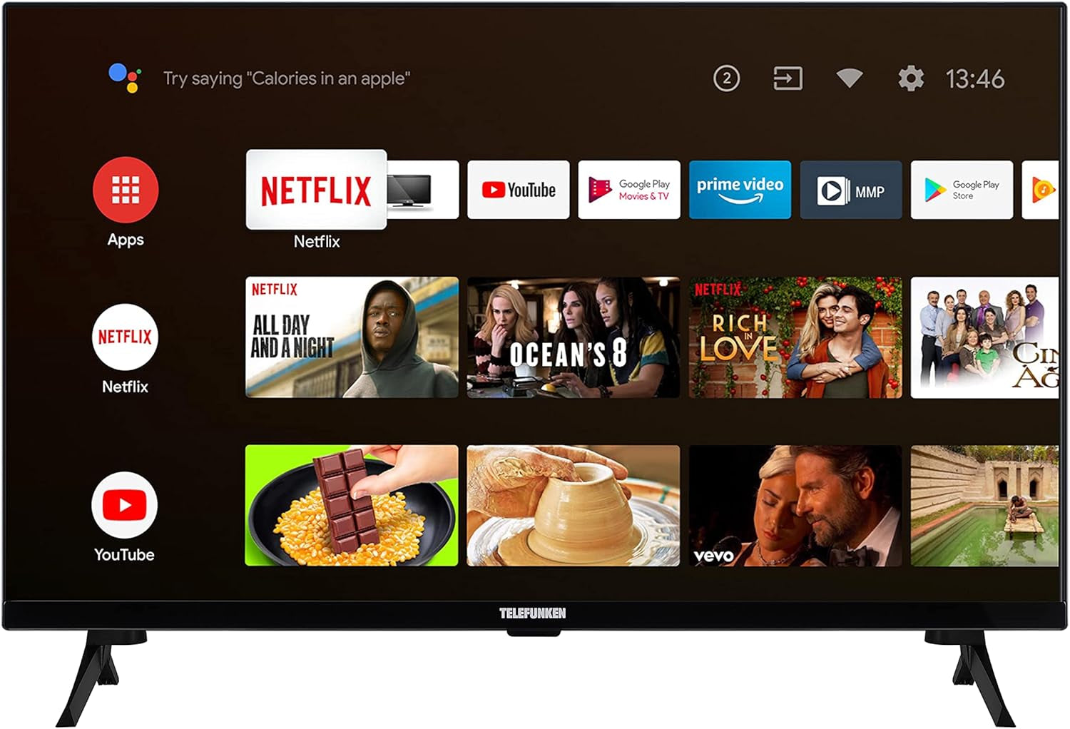 TELEFUNKEN XH24AN550MV Televizor de 24 inch/Smart TV cu Android (HD Ready, HDR, triplu tuner, 12 volți, Bluetooth) [2023]