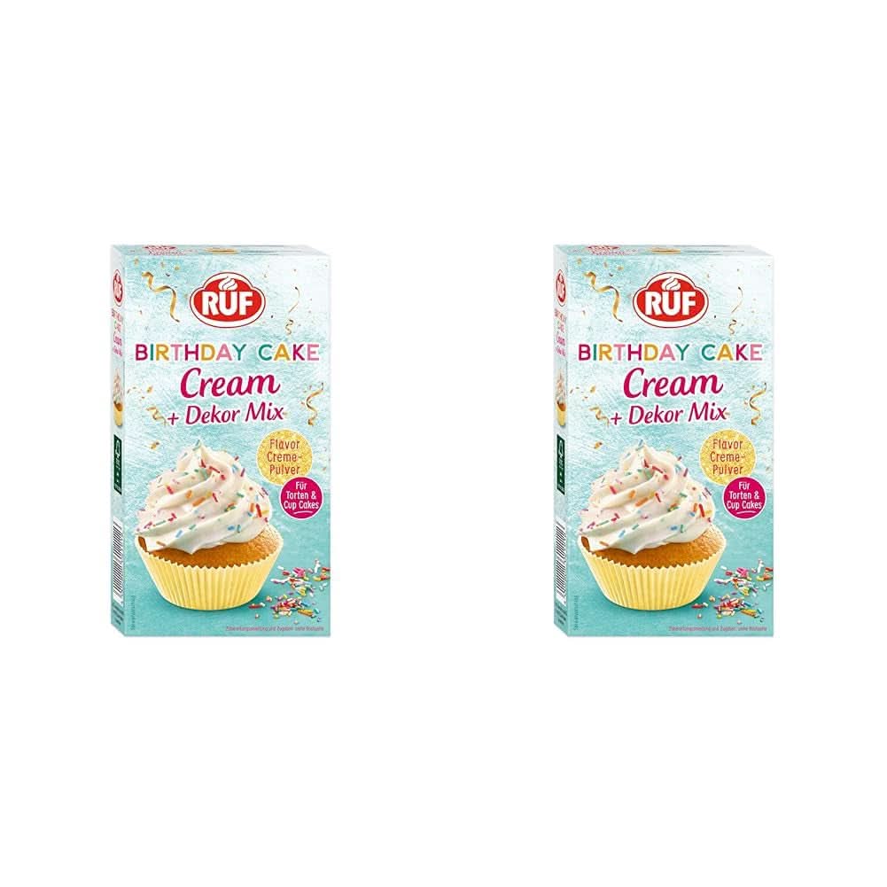 RUF Birthday Cake Cream, pudră de cremă cu aromă de vanilie și caramel și decor colorat, 110 grame Glazuri si Decor Naty Shop Set 2 bucati (2 x 110 grame) Vanilie