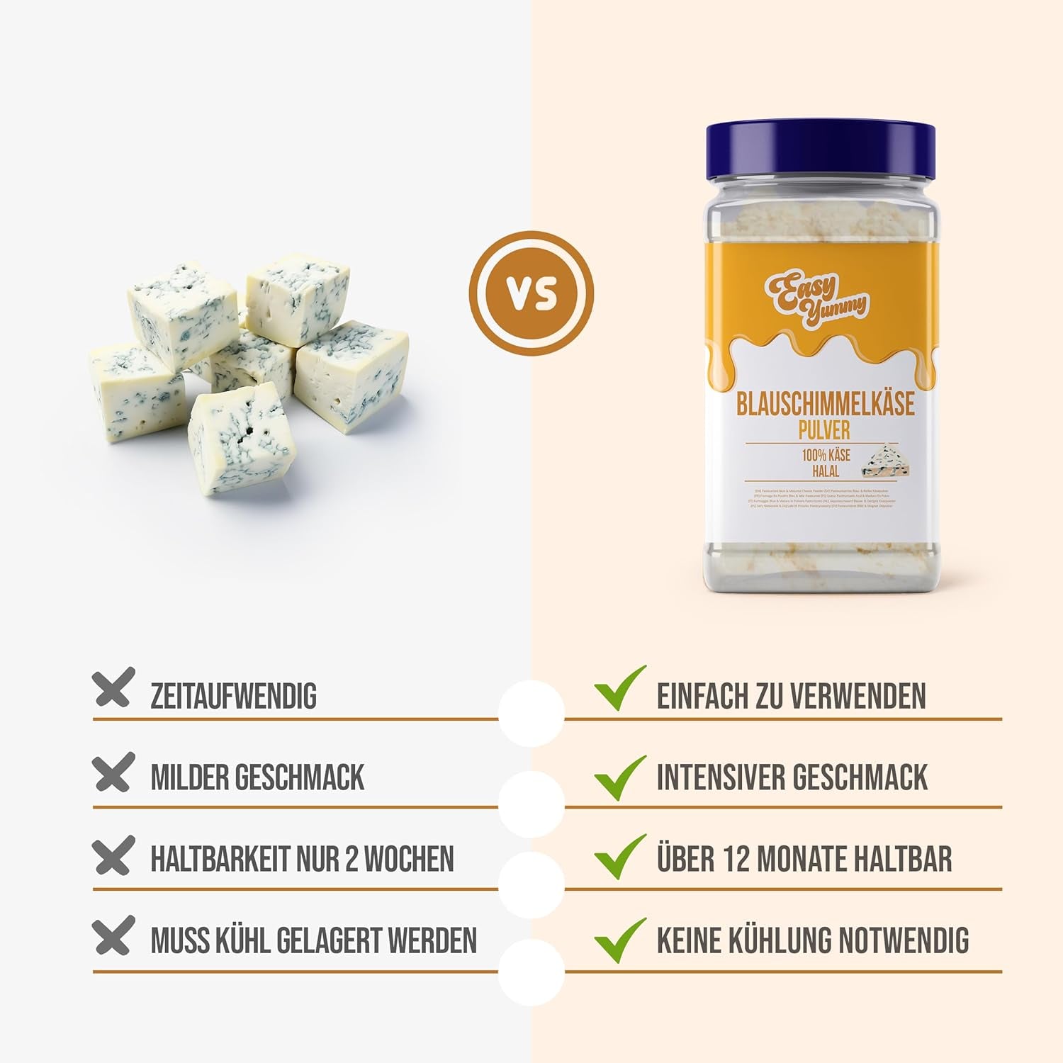 FACILE BUONISSIMO - Käsepulver 300g | Käsegeschmack istantaneo per mahlzeiten e snack | Immer Bereit, Keine Kühlung Nötig | Aus 100% vero formaggio | Ideale come guarnizione per i popcorn