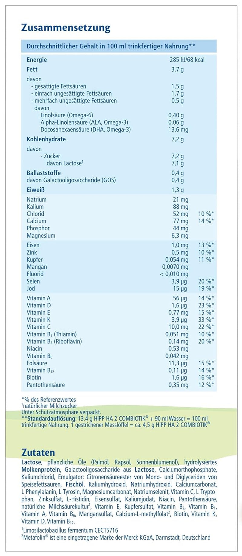 HiPP HA 2 Combiotik (4 x 600 g) - Formula di follow-up dopo 6 mesi, con colture naturali di acido lattico, preziose fibre alimentari (GOS), Omega-3, proteine ​​idrolizzate per sistemi immunitari sensibili