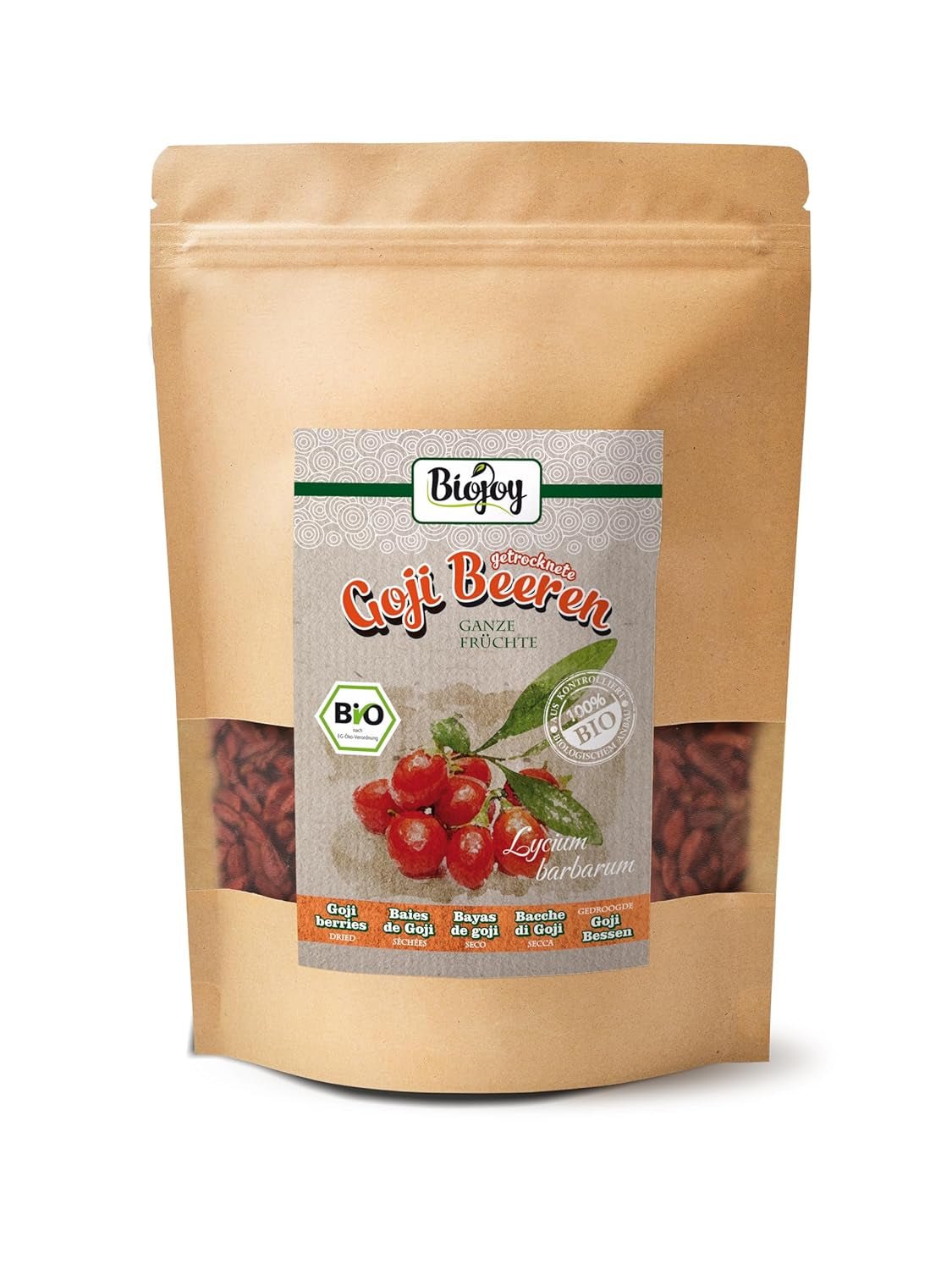 Biojoy fructe de goji bio uscate (1 kg), fructe de lup întregi și nesulfurate Produse deshidratate Naty Shop 500 G (1 pachet)