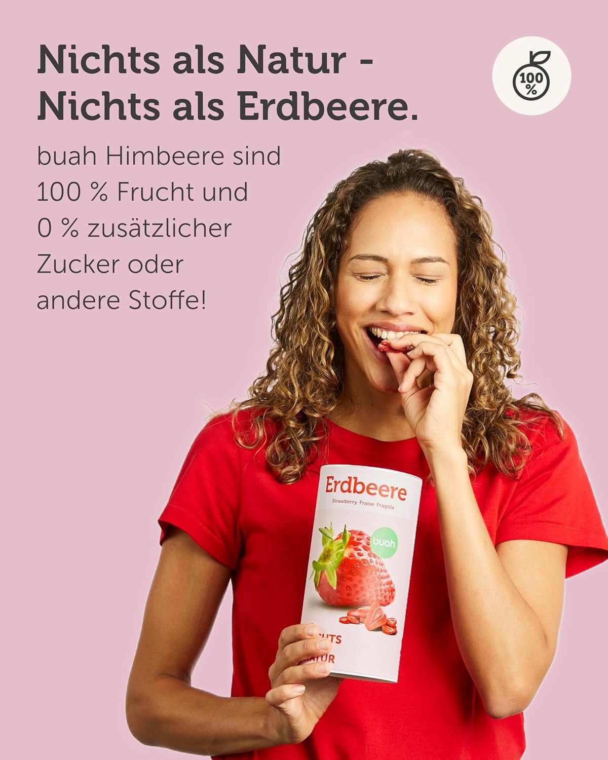 BUAH® Căpșuni liofilizate | Cipsuri cu căpșuni ca gustare sau pentru smoothie-uri | Înlocuitor ideal pentru bomboane | Vegan și fără zahăr adăugat | 96g Produse deshidratate Naty Shop