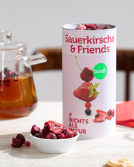 BUAH® Mix de fructe liofilizate | vișine, căpșuni, coacăze roșii și negre liofilizate fără zahăr adăugat | 100% fructe | vegan, fără gluten, fără lactoză (128g) Produse deshidratate Naty Shop