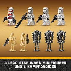 LEGO Star Wars 75372 Battle Pack Clone Trooper e Droide da battaglia, incl. 4 minifigure, 5 droidi e motocicletta speeder con shooter - Giocattolo di costruzione per ragazzi e ragazze dai 7 anni in su Set di costruzione Besuche den LEGO-Store
