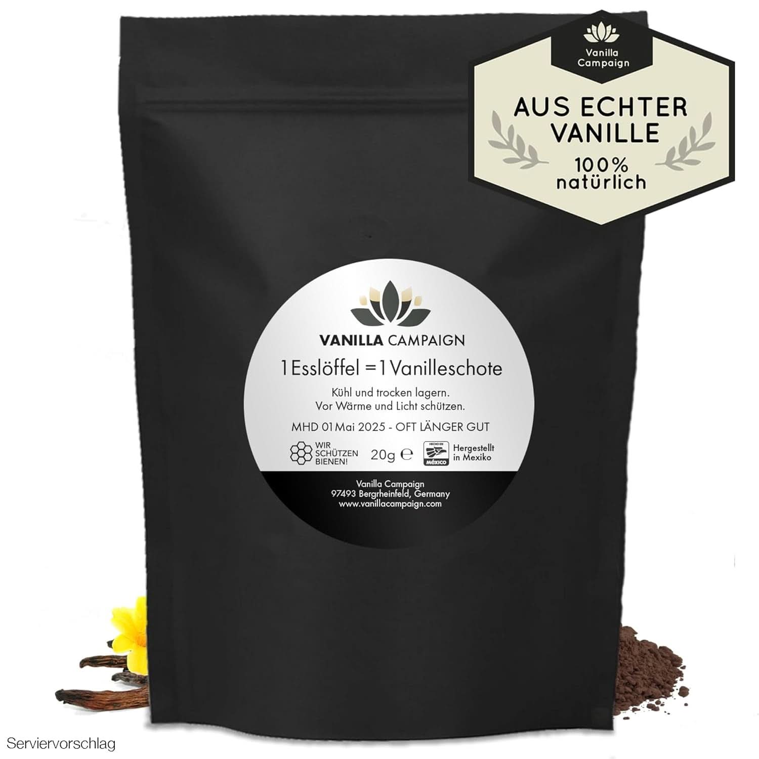 Vaniglia in polvere premium da veri baccelli di vaniglia, naturale, senza zucchero, senza additivi, commercio equo e solidale, vegana (40G senza confezione) da Vanilla Campaign® Flavours Naty Shop