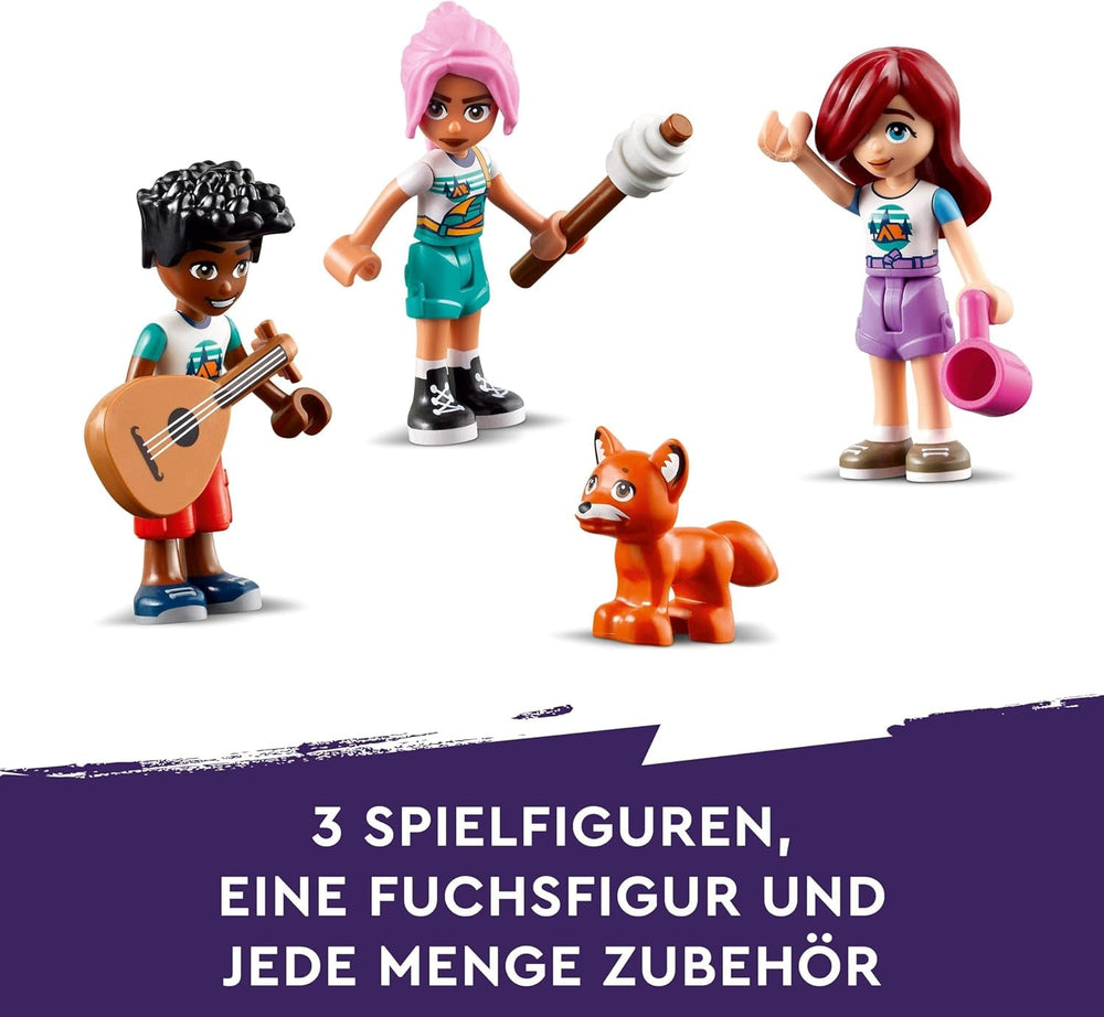 LEGO Friends Capanne accoglienti al campo avventure, set da gioco per giochi di ruolo all'aperto, giocattolo per bambini per ragazze e ragazzi a partire da 7 anni con 3 personaggi e volpe, giocattolo da campeggio 42624 Set da costruzione Besuche den LEGO-Store