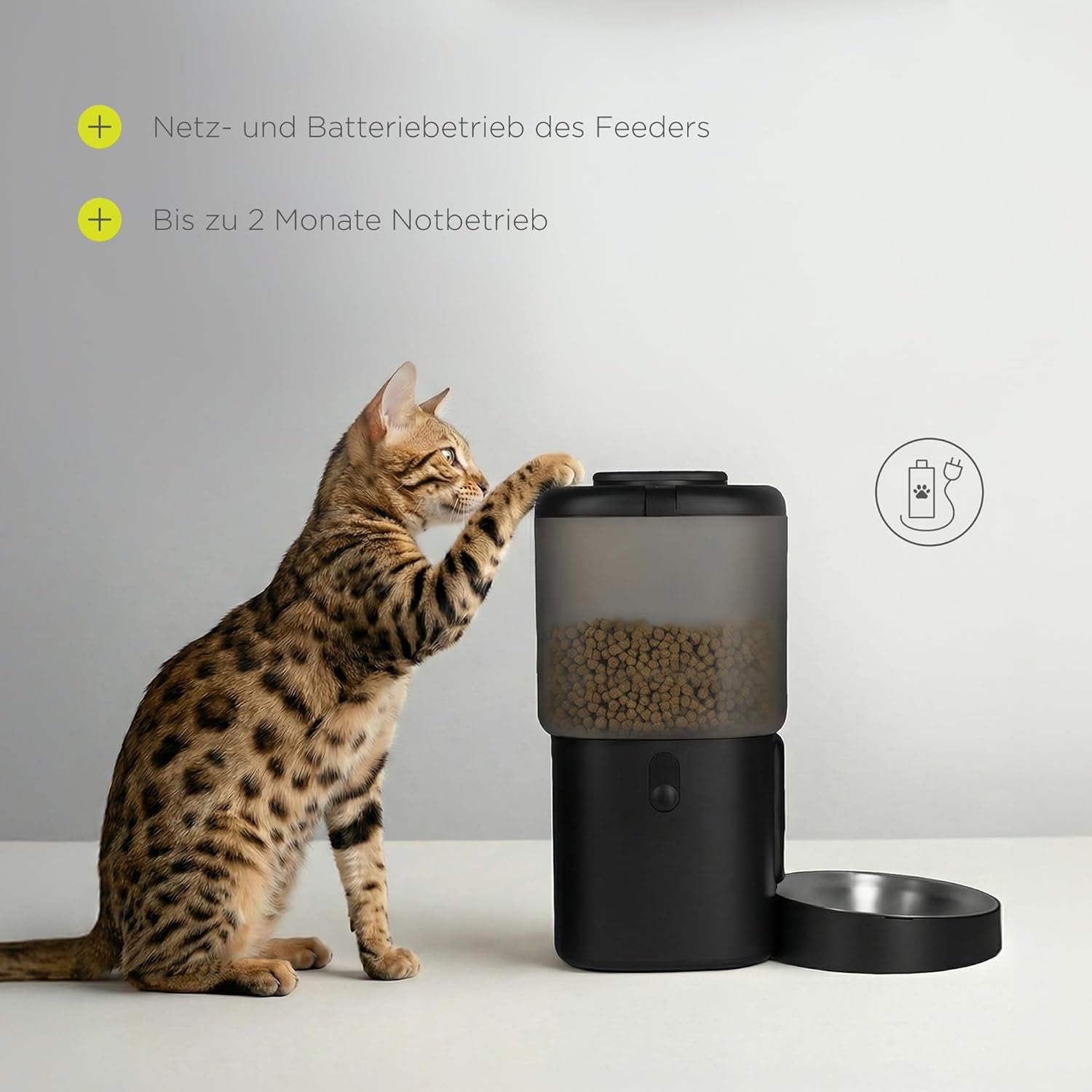 Feast Automatische Futterautomat Katze mit App und Kamera, Live-Video mit Nachtsicht und Zwei-Wege-Audio, Portionskontrolle, Edelstahl-Napf, Katzen Trinkbrunnen mit Filter, 4.5 l und 2.5 l