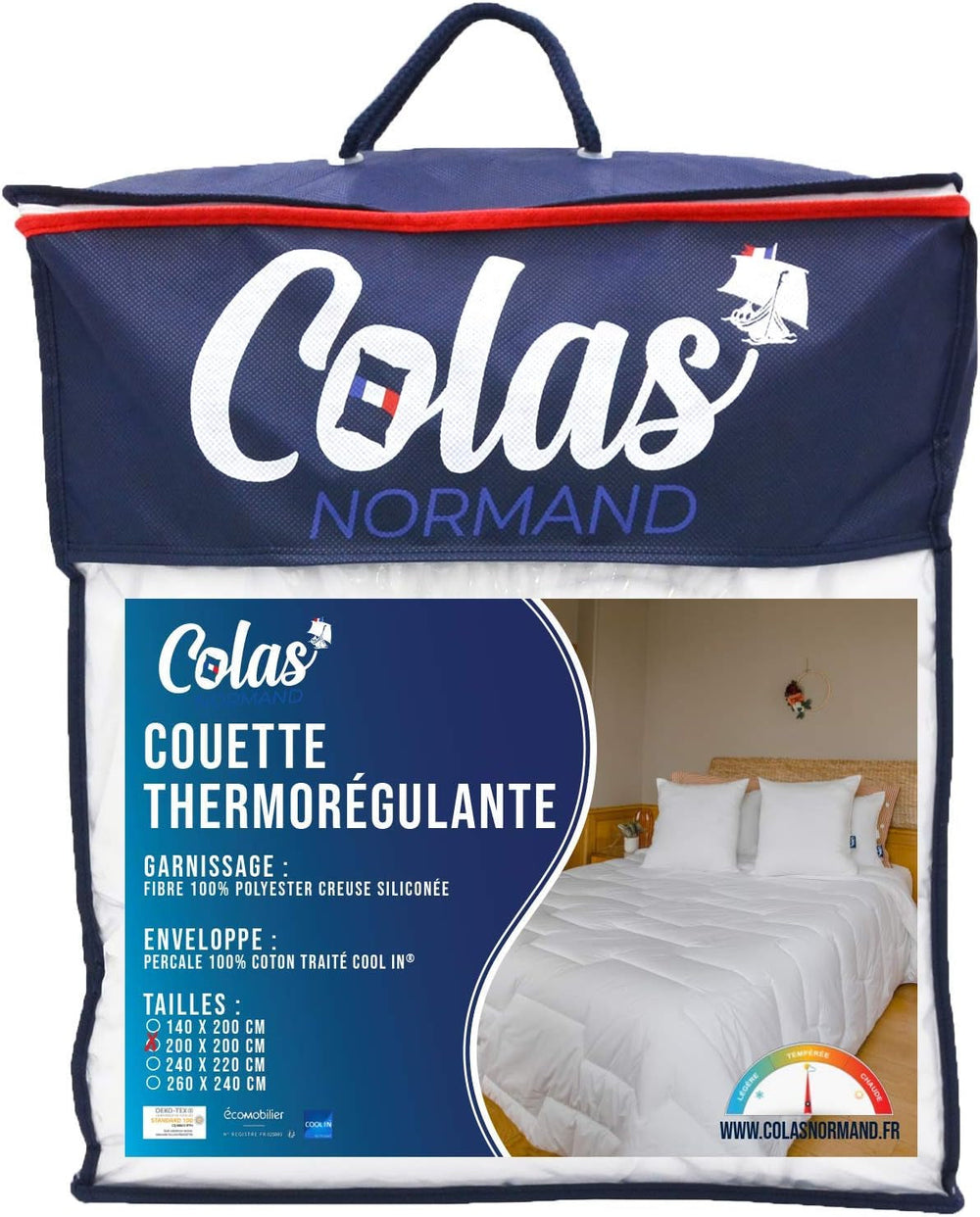 COLAS NORMAND Trapunta termoregolante, Cool In, Temperato, 140 X 200 Cm, Sudore, Ventilazione ottimale, 100% percalle, Fresh Feel, Francese, 53130255, Bianco Naty Shop Trapunte e trapunte Bianco 200X200 Cm