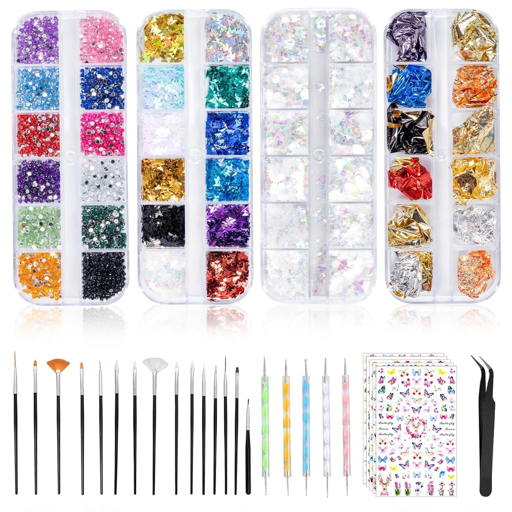 5600 Stück Strasssteine Nägel Nail Art,36 Farben Glitzersteine, Dekorationen Nagelsteine Für Nagelkunst, Einschließlich Wachsstift Für Strasssteine Und Strass-Picker