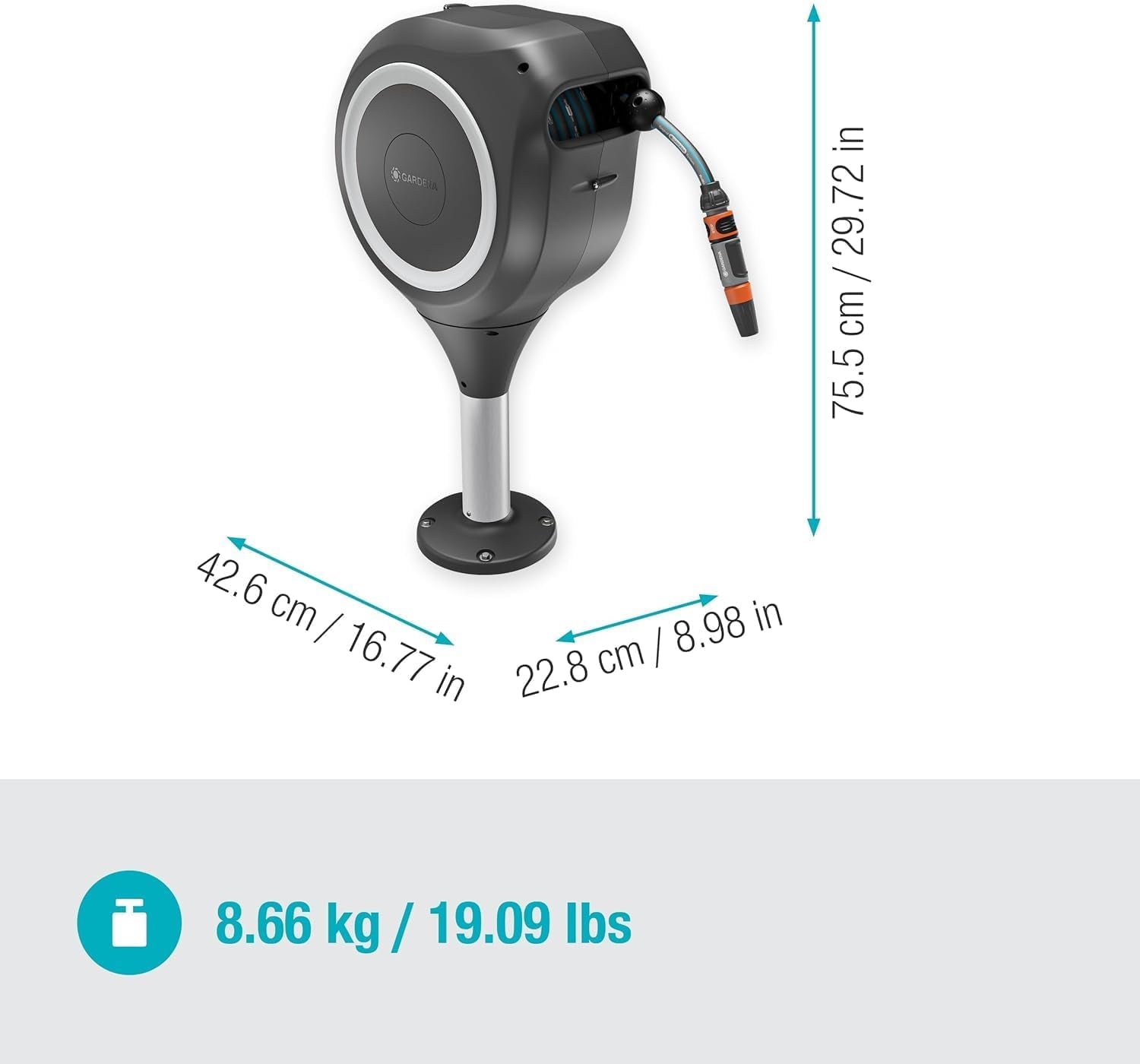 Cutie furtun terasă Gardena RollUp M: Cutie rezistentă la intemperii cu tehnologie de rulare și furtun de 20 m, pentru udarea grădinilor de dimensiuni medii cu terasă, înfășurare automată, albă (18615-20)