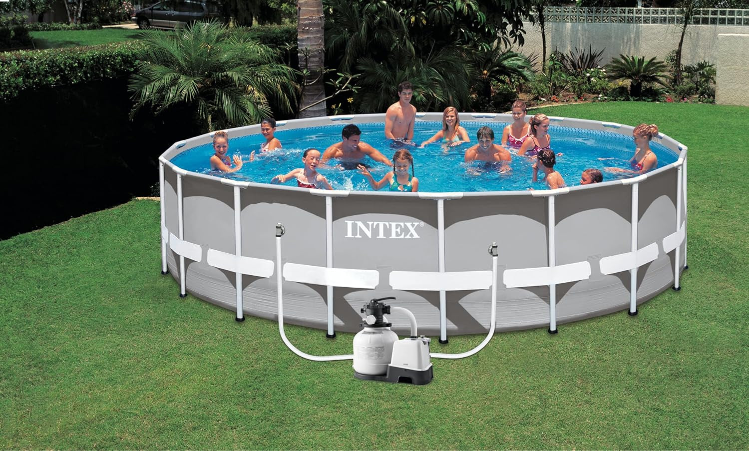 Intex 26676 Krystal Clear Salt Water System Pompa con filtro a sabbia Portata d'acqua 7900 l/h Portata del sistema 6000 l/h per piscine fino a 32200 l Plastica bianca