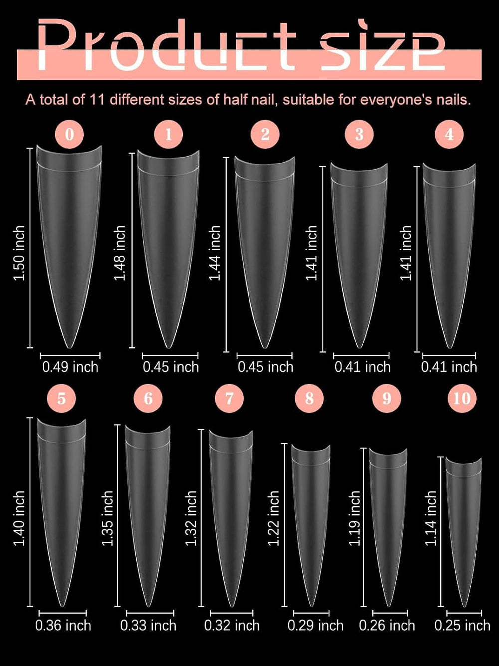 EBANKU 500 bucăți vârfuri unghii false artificiale, vârfuri mate cu gel moale, transparente, vârfuri unghii artificiale pentru extensii de unghii, set unghii false, 12 mărimi-A