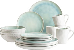 MÄSER Serie Frozen, Geschirr Set Aus Keramik Für 4 Personen, 16-Teiliges Kombiservice Mit Organischen Formen, Farblich Gesprenkeltes Service, Steinzeug, Türkis-Grün Set di stoviglie Naty Shop Türkis-Grün