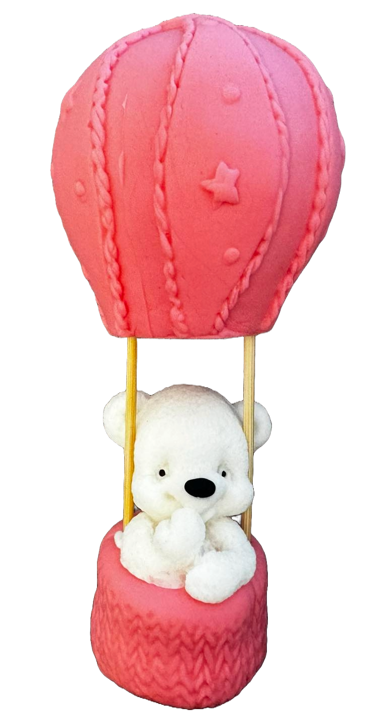 Decoratiune comestibila din zahar, Ursulet in balon Decoratiuni din Pasta de Zahar Naty Shop