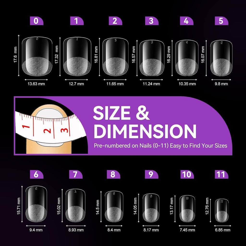 Gelike EC Tipuri de Unghii Pătrate Extra Scurte - Acoperire Completă, Tipuri de Unghii Scurte XS, Tipuri de Unghii Moi cu Gel, Tipuri de Unghii Artificiale din Rășină PMMA Pre-Lustruite pentru Femei, Salon, 120 Bucăți, 12 Mărimi
